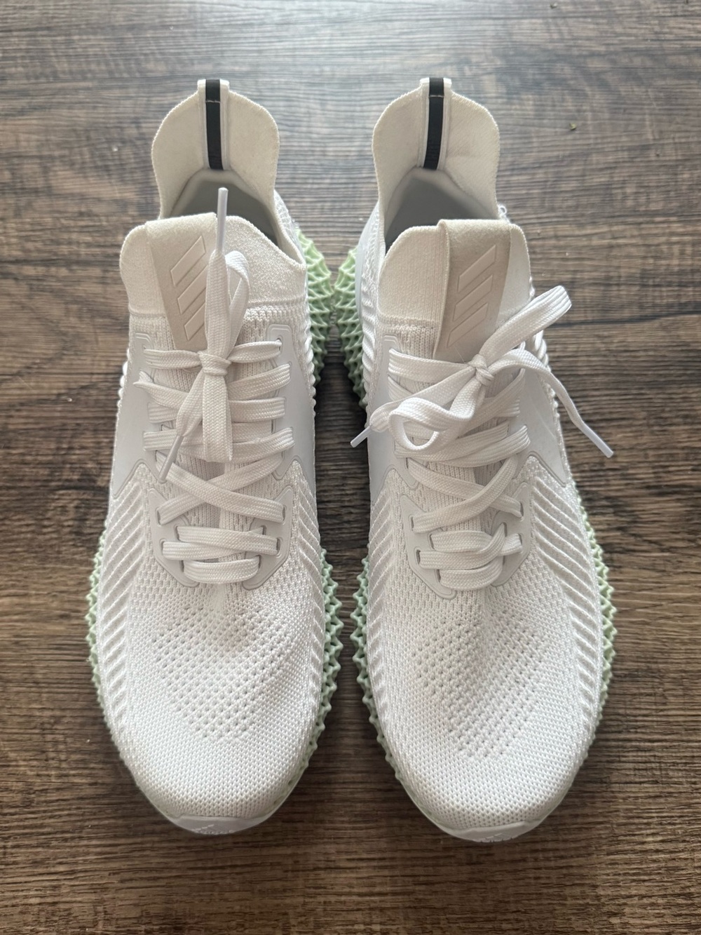 adidas White Knit Sneakers with Pale Green Ripple Sole